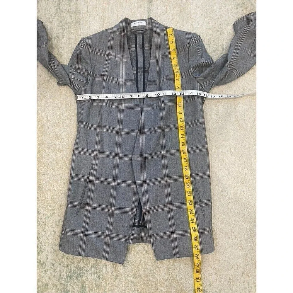 Babaton Aritzia Power Hip Blazer 3/4 Sleeve Plaid Open Gray Grid Size 2